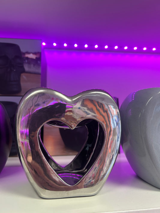 Chrome heart tealight burner with one free wax tub
