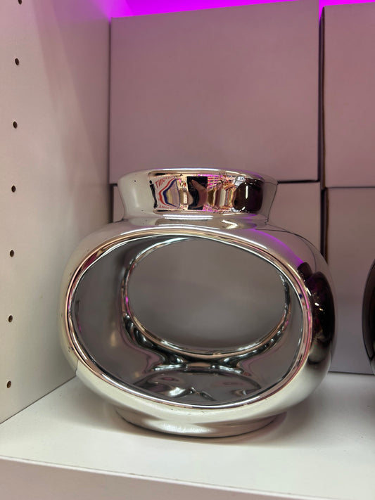 Silver oval tealight burner with one free wax tub