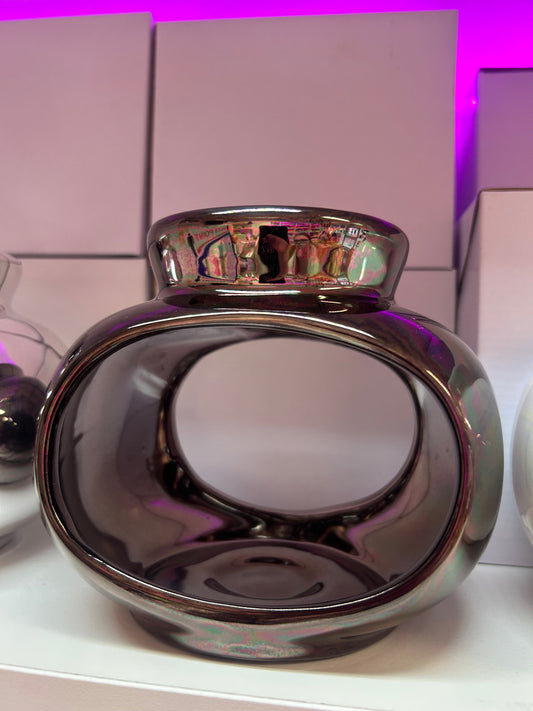 Black metallic oval tealight burner with one free wax tub