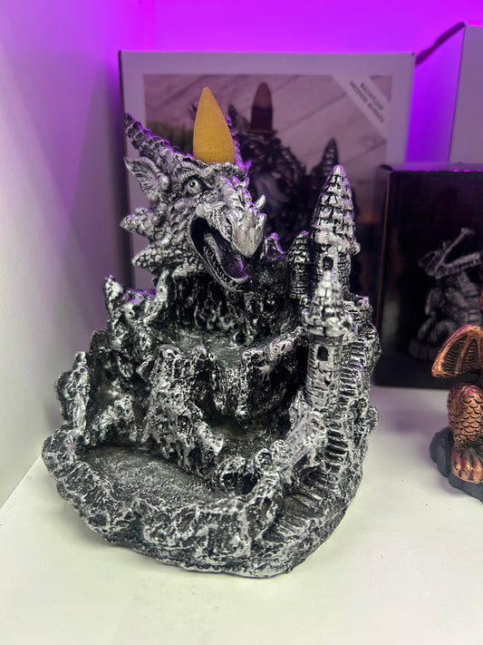 Grey dragon incense burner with a free tin of cones