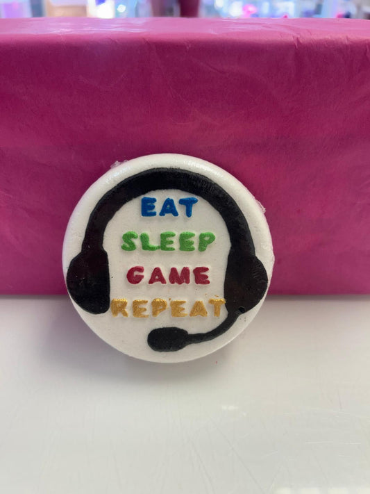 Eat sleep game repeat bath bomb