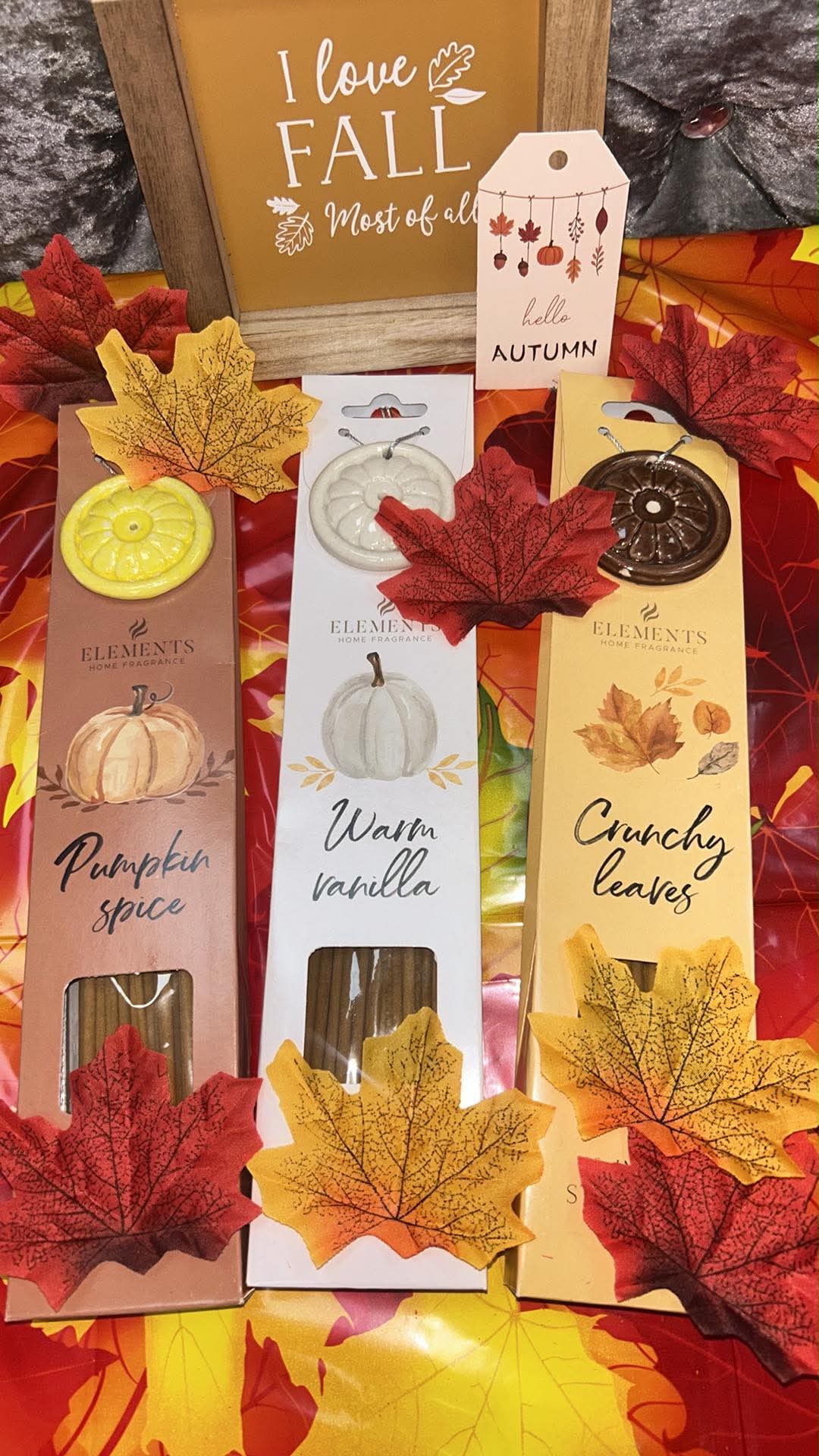 Autumn incense sticks and holder