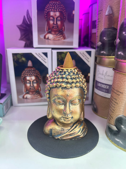 Buddah incense cone holder with a free tin of incense cones